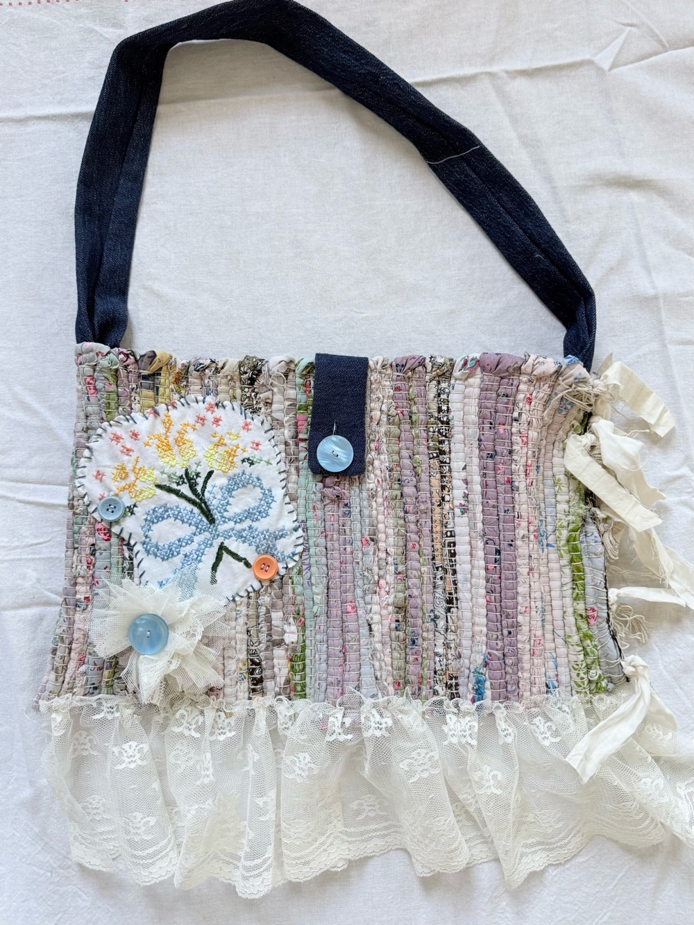 Woven purse with embroidery